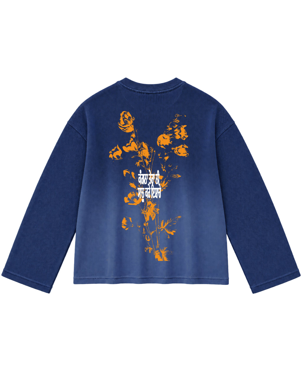 Blue Ombré Waffle Knit Oversized Full-Sleeve Back Design