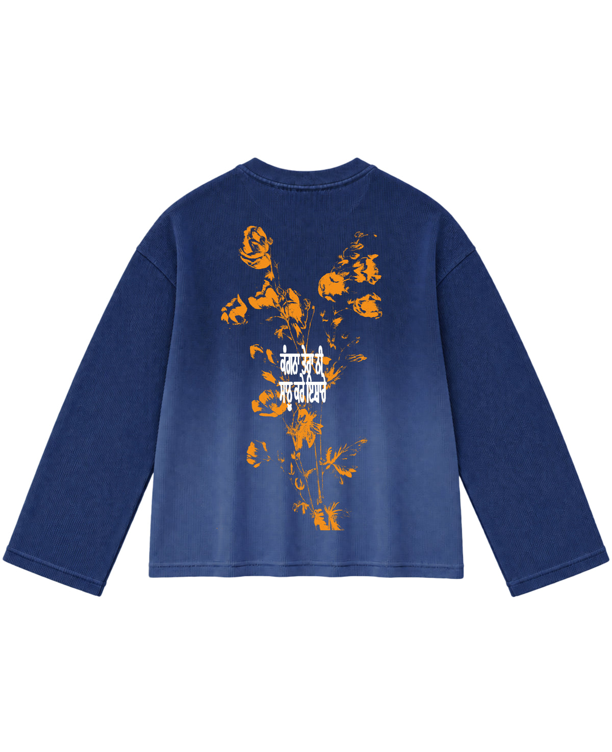 Blue Ombré Waffle Knit Oversized Full-Sleeve Back Design