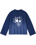 Blue Ombré Waffle Knit Oversized Full-Sleeve Front Design