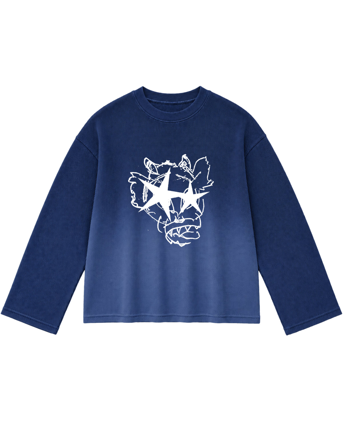 Blue Ombré Waffle Knit Oversized Full-Sleeve Front Design