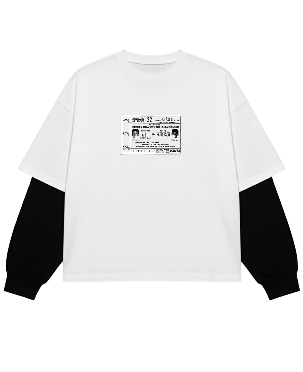 White With Black Sleeve Oversized Tee Front Design