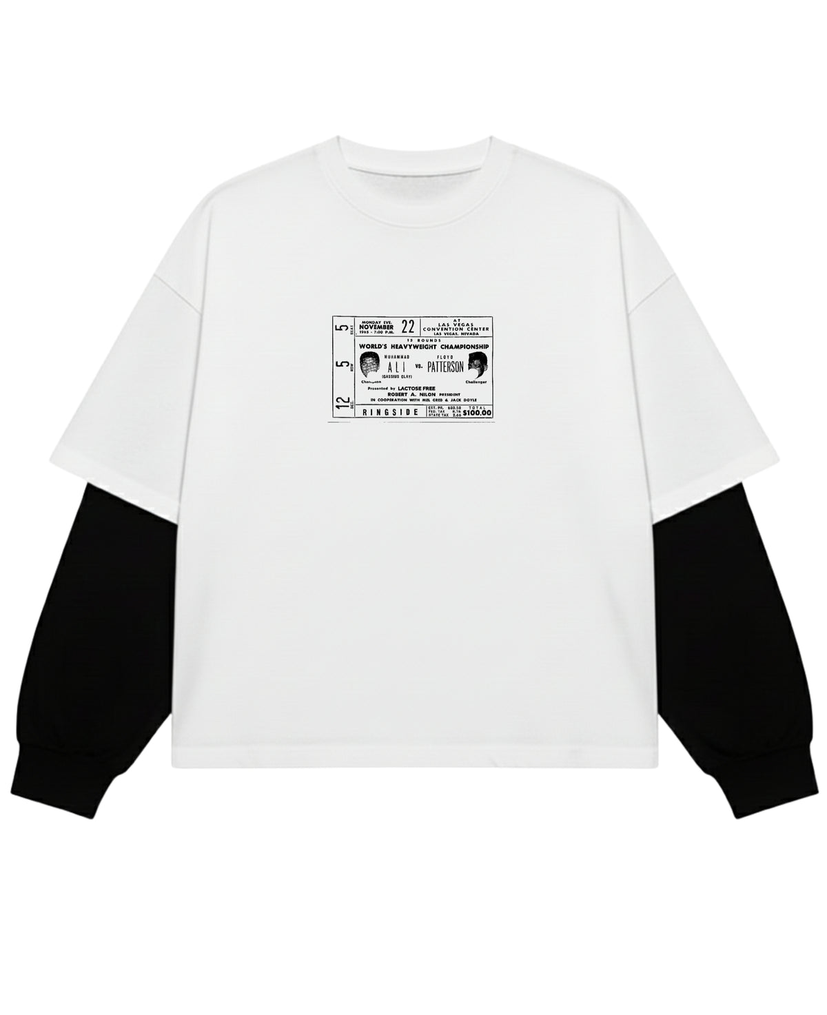 White With Black Sleeve Oversized Tee Front Design